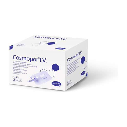 Cosmopor i.v. Kanülenfixierpflaster 8 × 6 cm, Faltschachtel mit 50 Stück