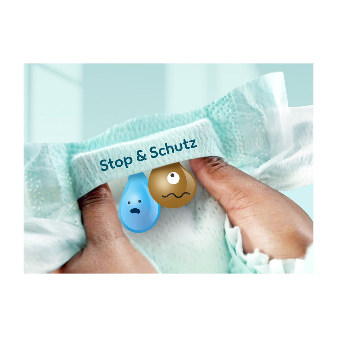 Pampers Baby-Dry Stop-und-Schutz-Verschluss in Nahaufnahme