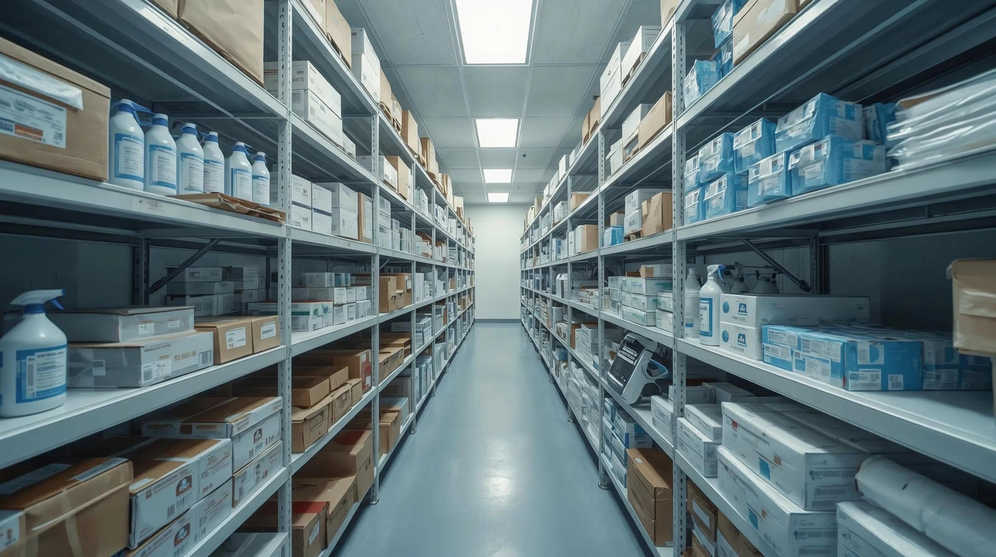 Moderne medizinische Lagerung mit organisierten Produkten